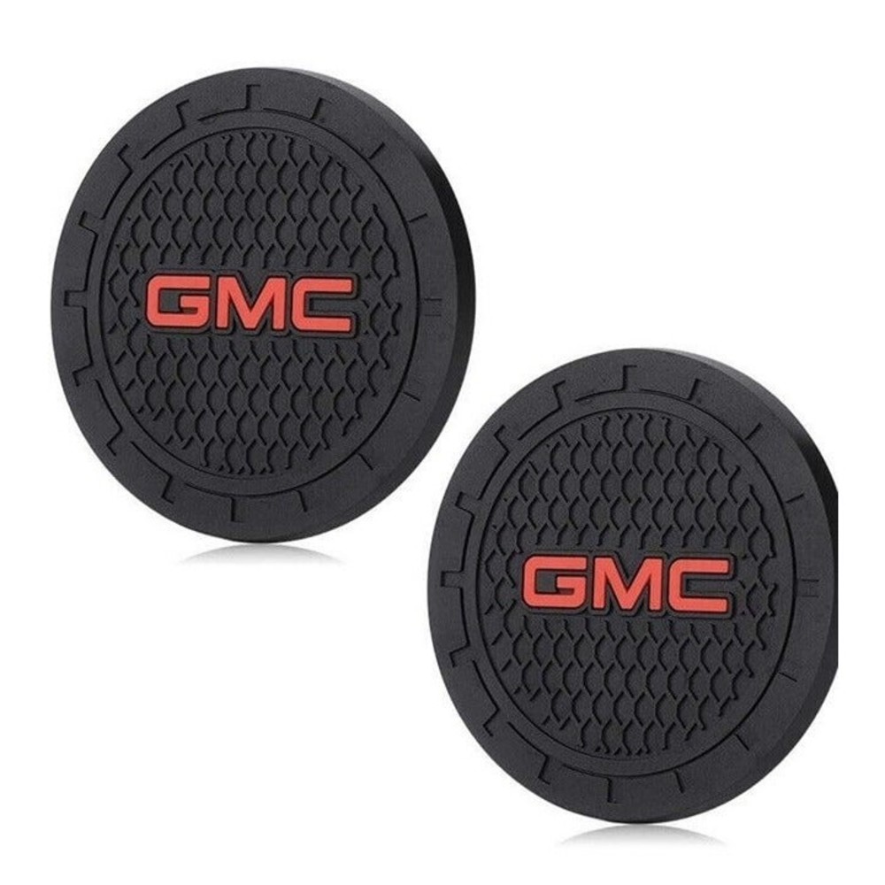 GMC Logo Auto CupHolder Mats 2 Pack 2.75" Black New